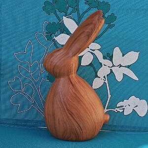 Wooden Look Resin Brown Bunny Rabbit Siloette Sculpture Decor 11.5" Tall